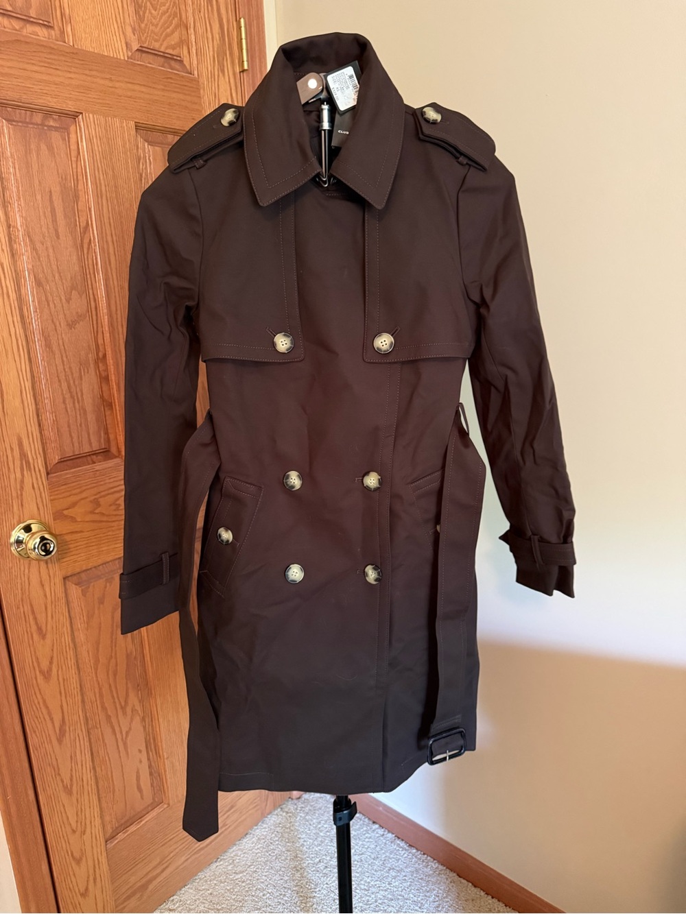 Club Monaco Dark Brown Double-Breasted Trench Coat